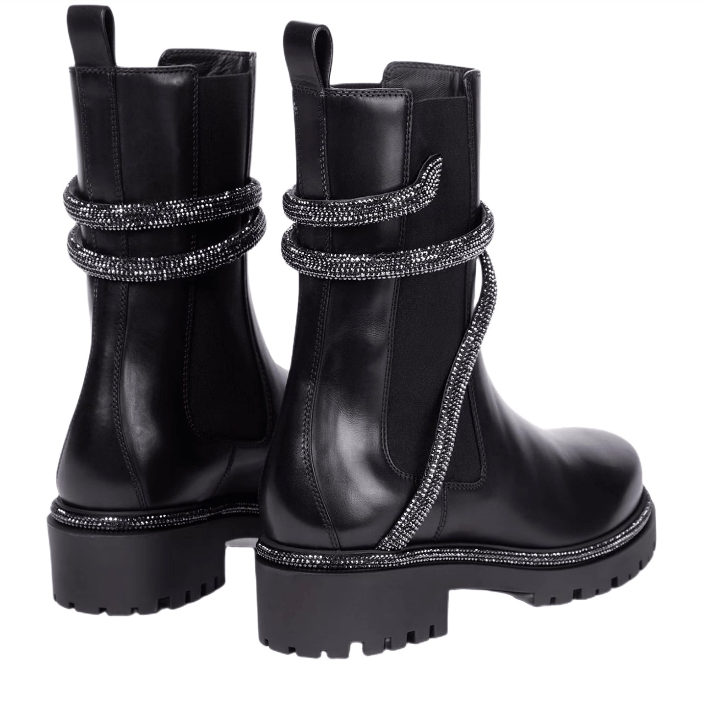 Snakelike Winding Rhinestone Knight Platform Smoke Pipe Ankle Boots