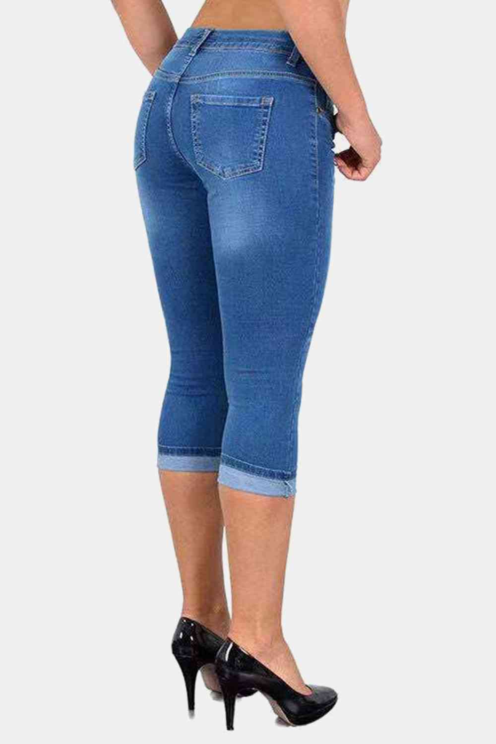 Full Size Buttoned Capris Jeans