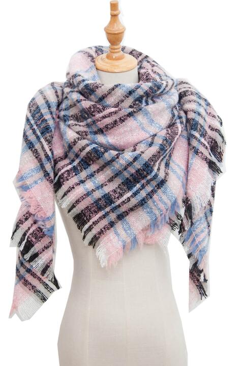 Plaid Raw Hem Polyester Scarf