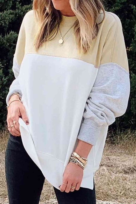 Drop Shoulder Color Block Sweatshirt