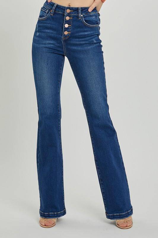 Risen High Rise Button Down Boot Cut Jeans