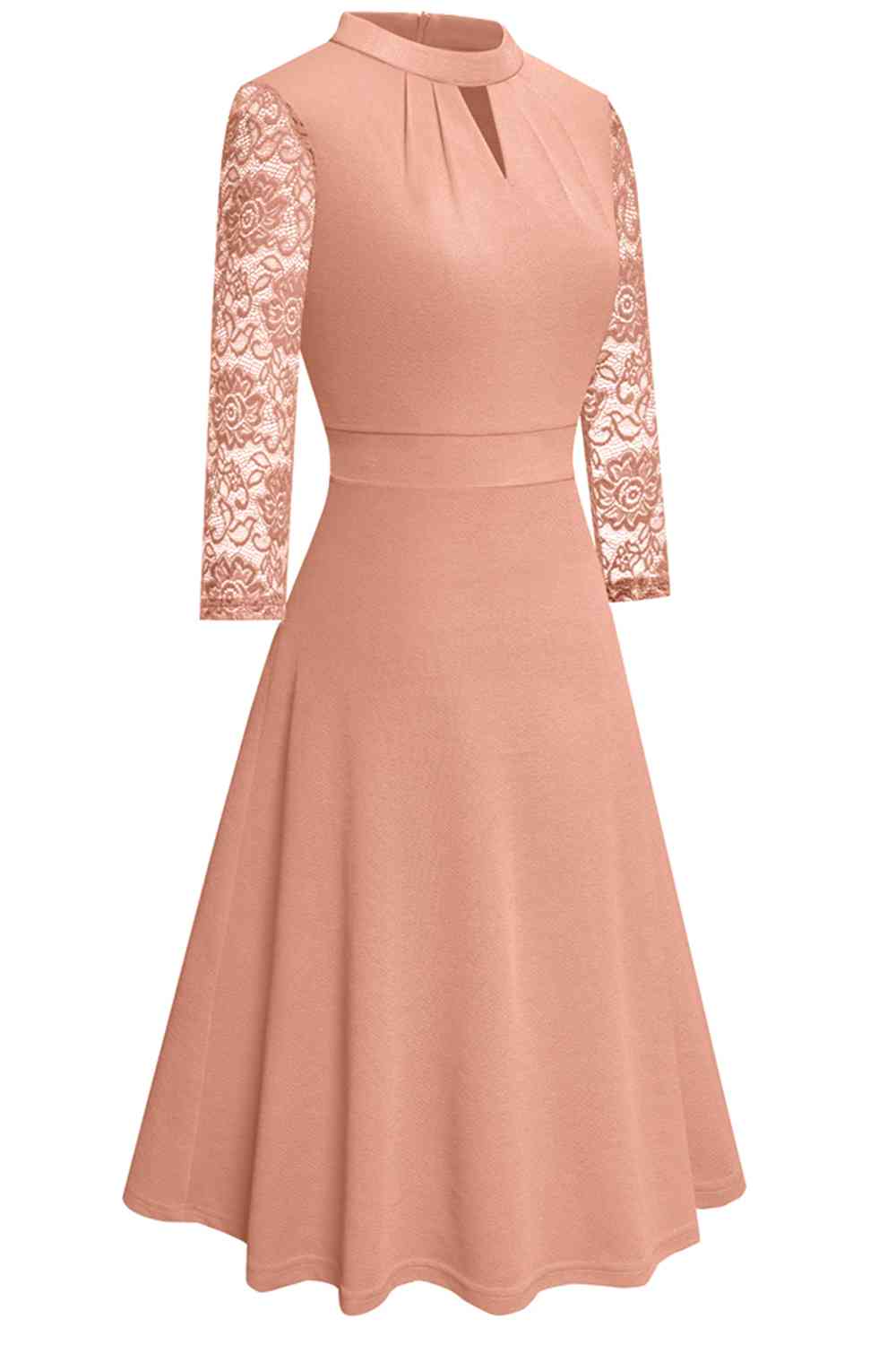 Round Neck Three-Quater Sleeve Cutout Dress