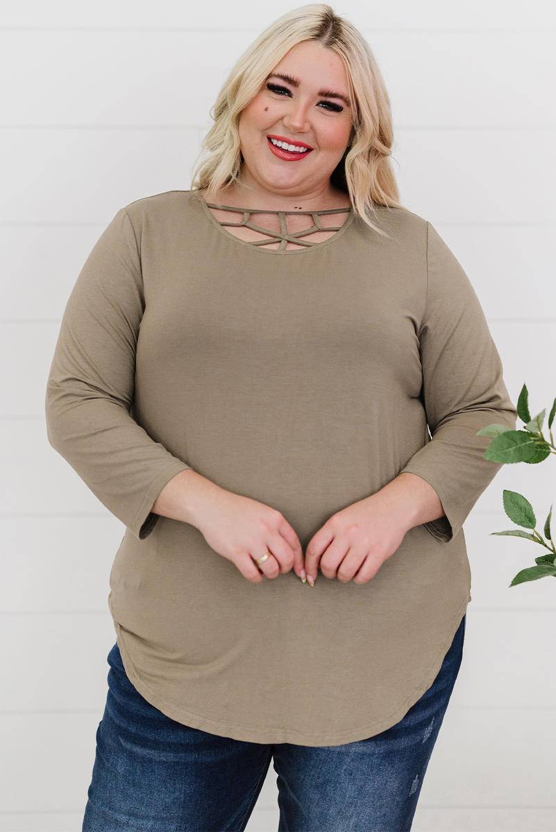 3/4 Sleeve Hollow Out Neckline Plus Size Top