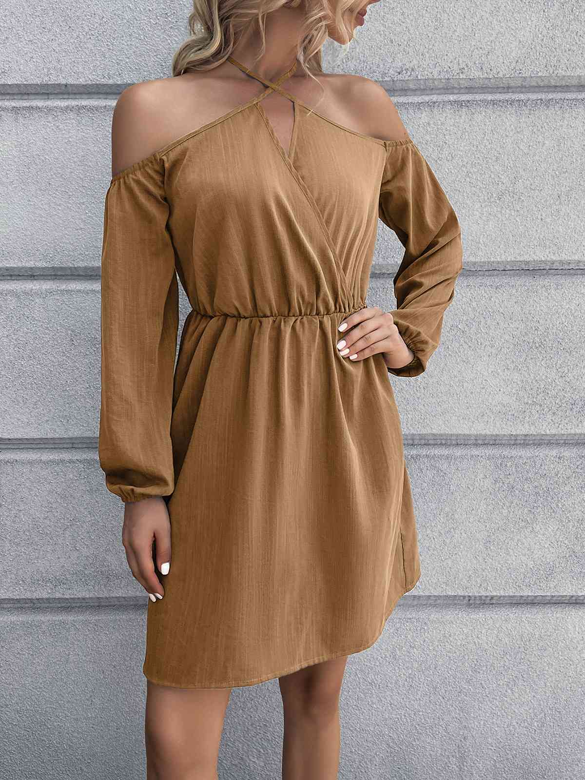 Cold-Shoulder Crisscross Mini Dress