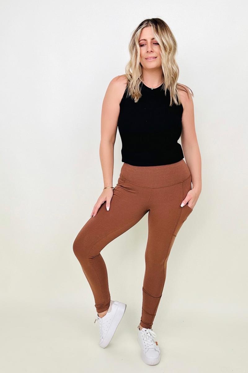 Zenana Cotton Wide Waistband Pocket Leggings