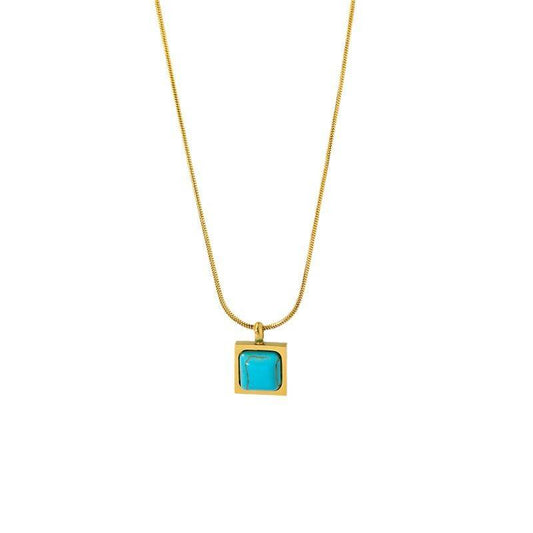 18K Gold Plated Turquoise Geometric Pendant Necklace (With Box)