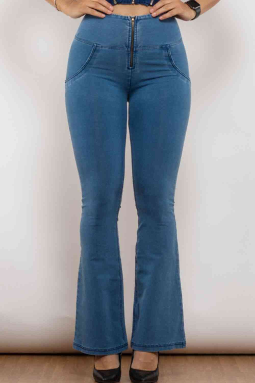 Zip Detail Flare Long Jeans