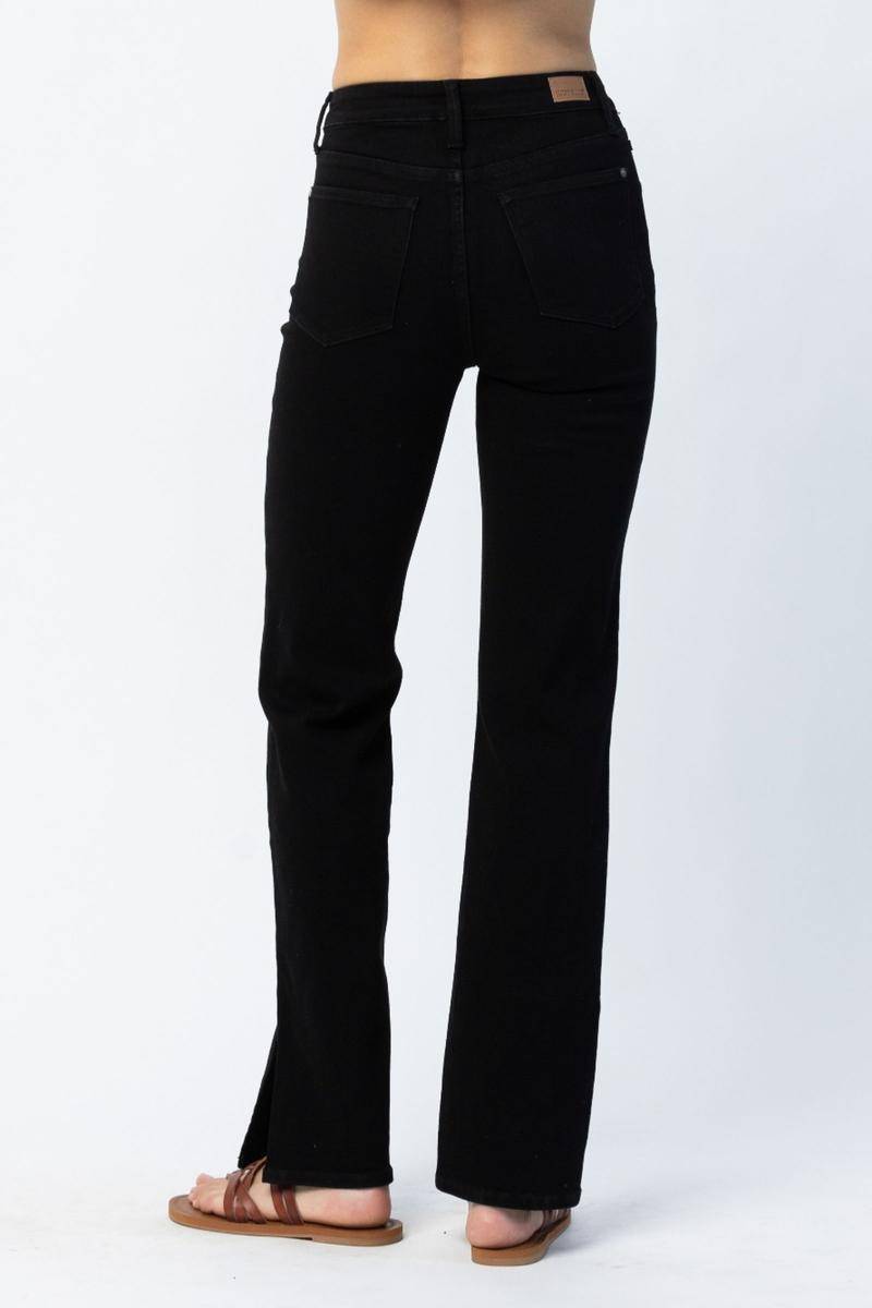 Judy Blue High Waist 90'S Black Slit Hem Straight Leg Jeans