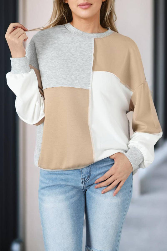 Drop Shoulder Color Block Patchwork Oversized Top