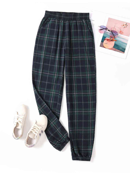 Plaid Elastic Waist Joggers