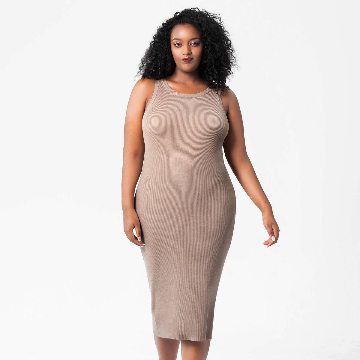 Plus Size Sleeveless Round Neck Bodycon Midi Dress