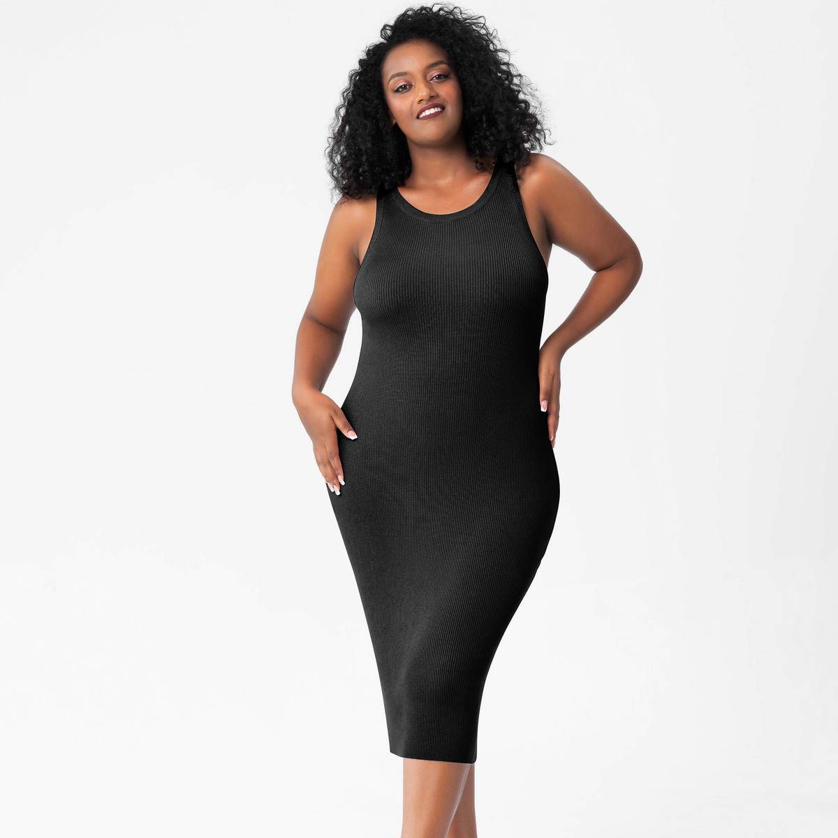 Plus Size Sleeveless Round Neck Bodycon Midi Dress