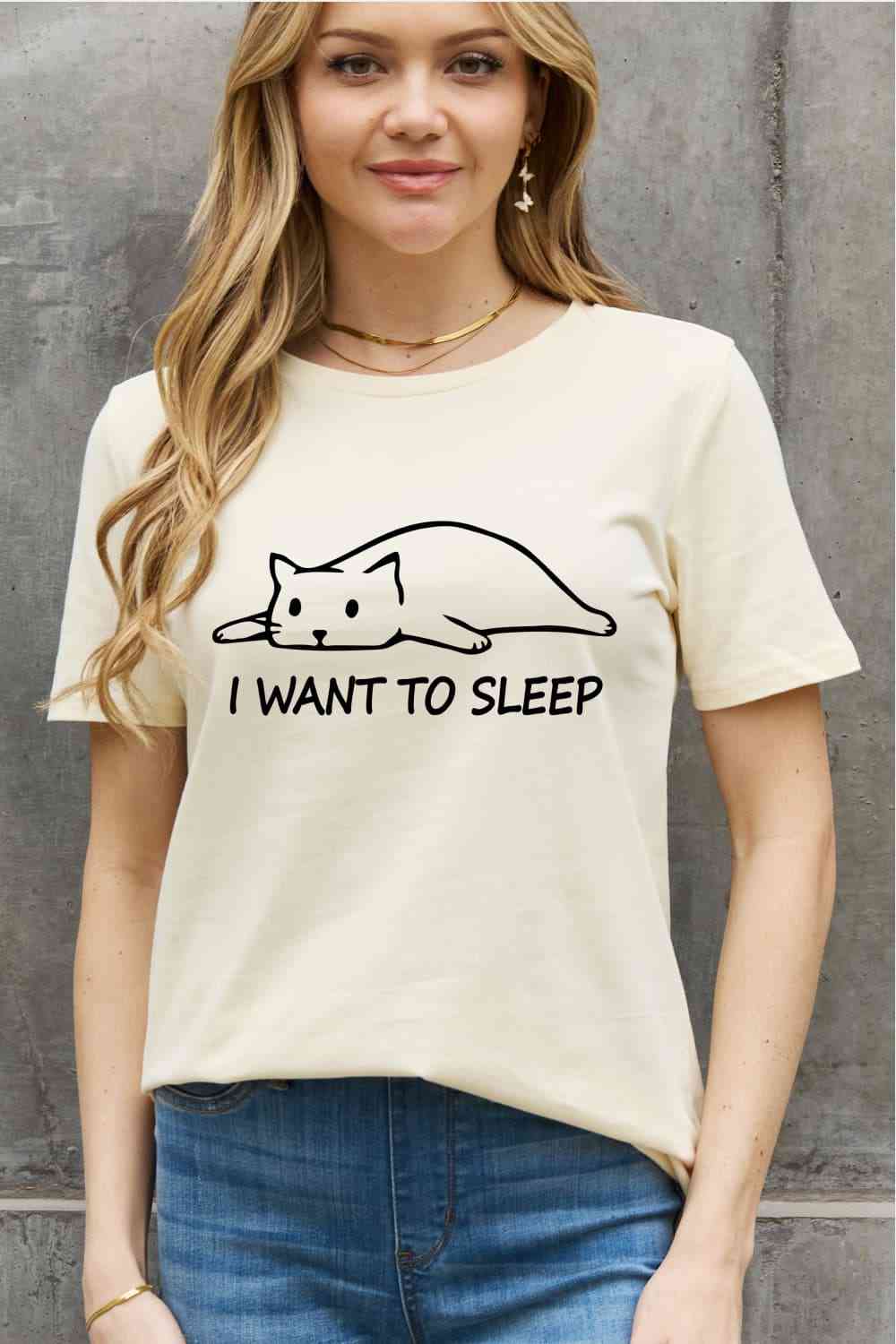 Simply Love Full Size I WANT TO SLEEP Graphic Cotton Tee