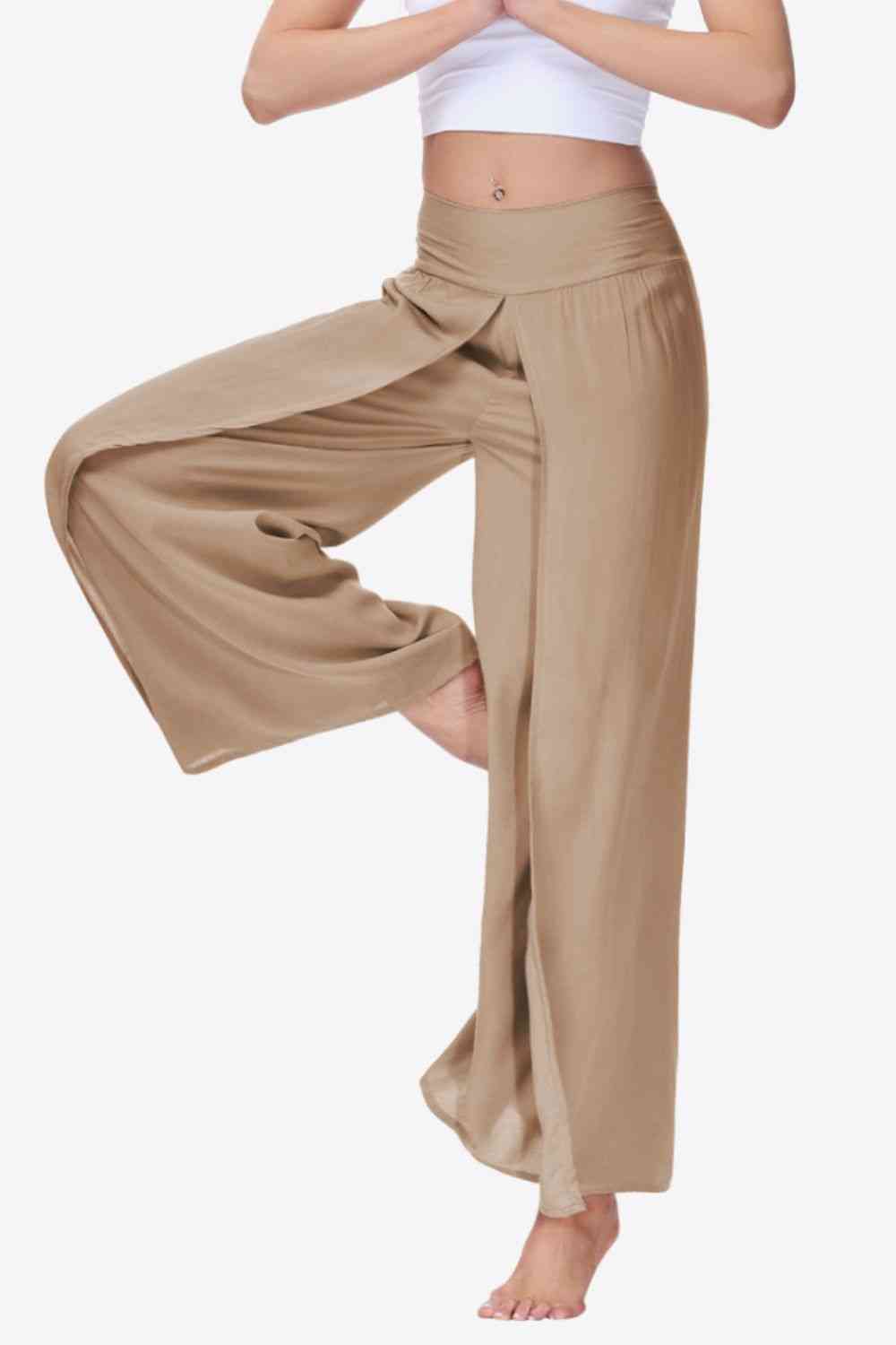 Smocked Split Wide Leg Long Pants