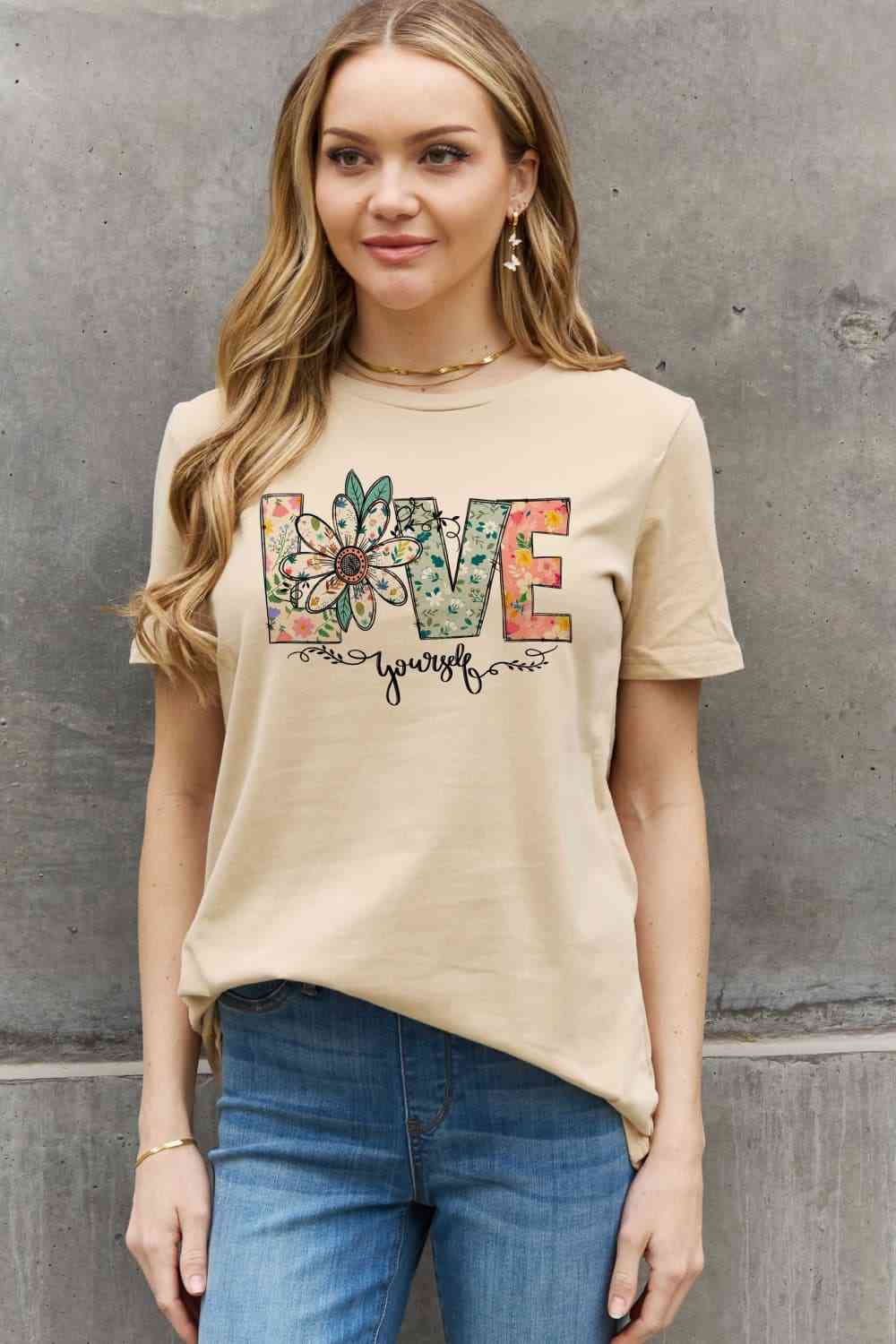 Simply Love Full Size LOVE YOURSELF Graphic Cotton Tee