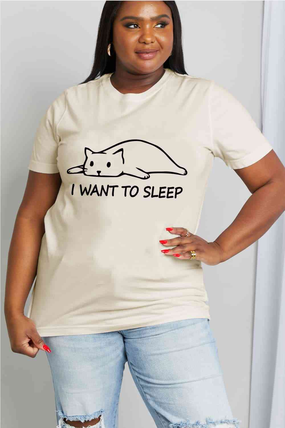 Simply Love Full Size I WANT TO SLEEP Graphic Cotton Tee