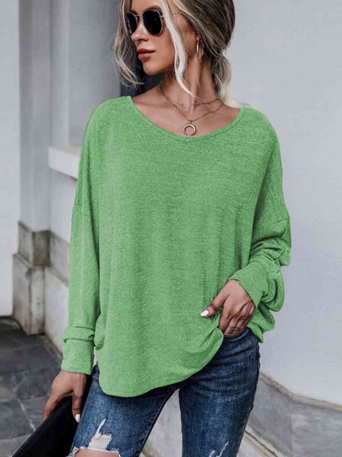 Full Size Round Neck Dropped Shoulder Tied T-Shirt