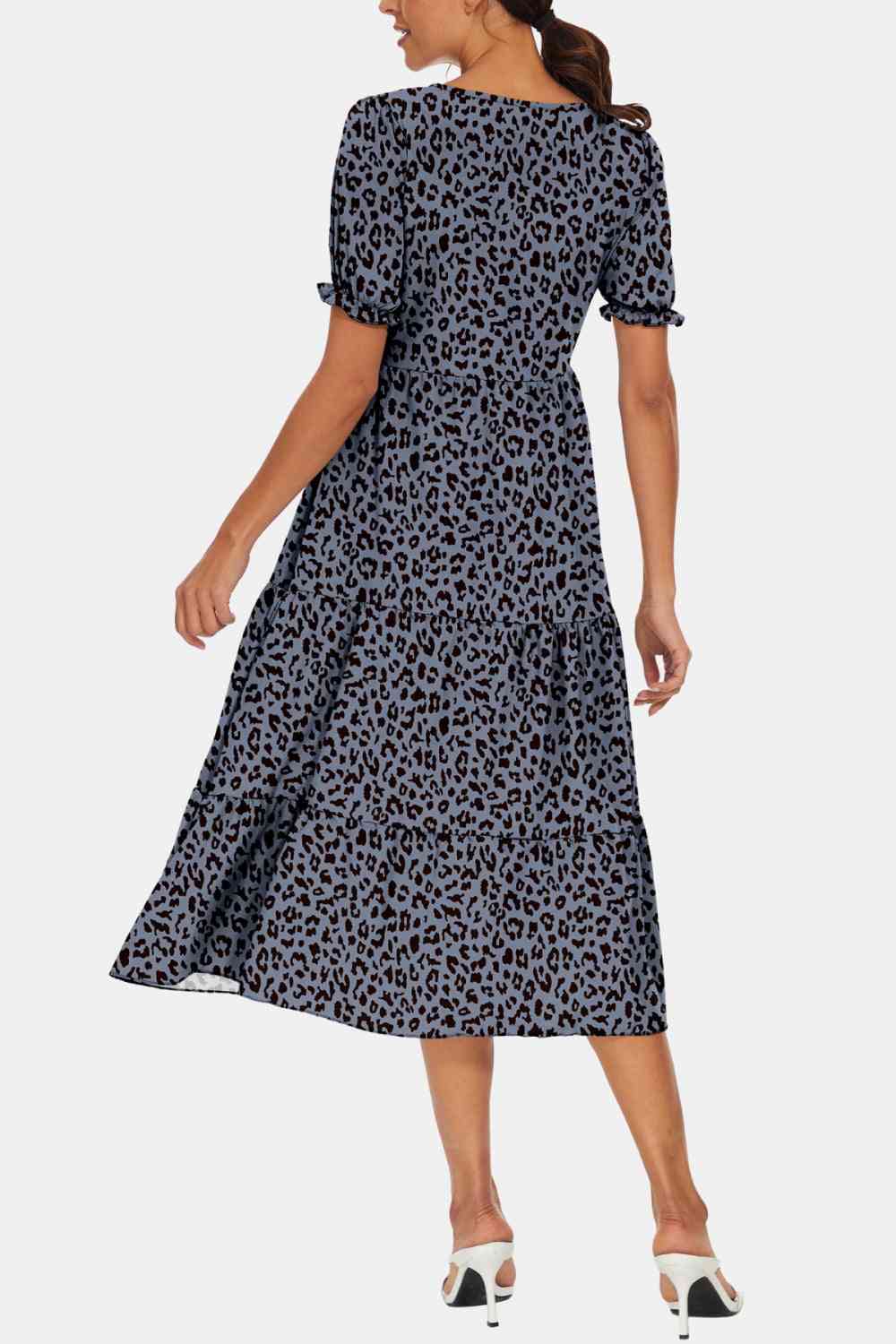 Round Neck Flounce Sleeve Midi Dress