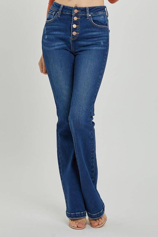 Risen High Rise Button Down Boot Cut Jeans