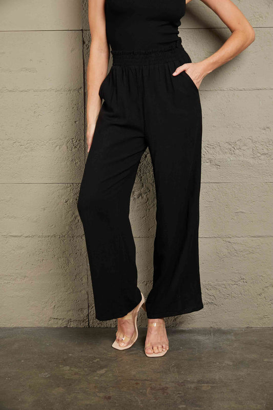 Double Take Elastic Waist Straight Leg Pants with Pockets