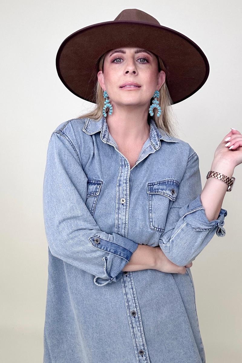 Umgee Button Down Denim Shirt Dress