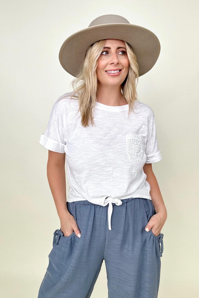 Gigio Cropped T-Shirt with Sequin Pocket and Tie Front