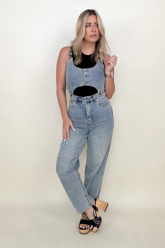 Davi & Dani Open Cut Denim Overall Pants