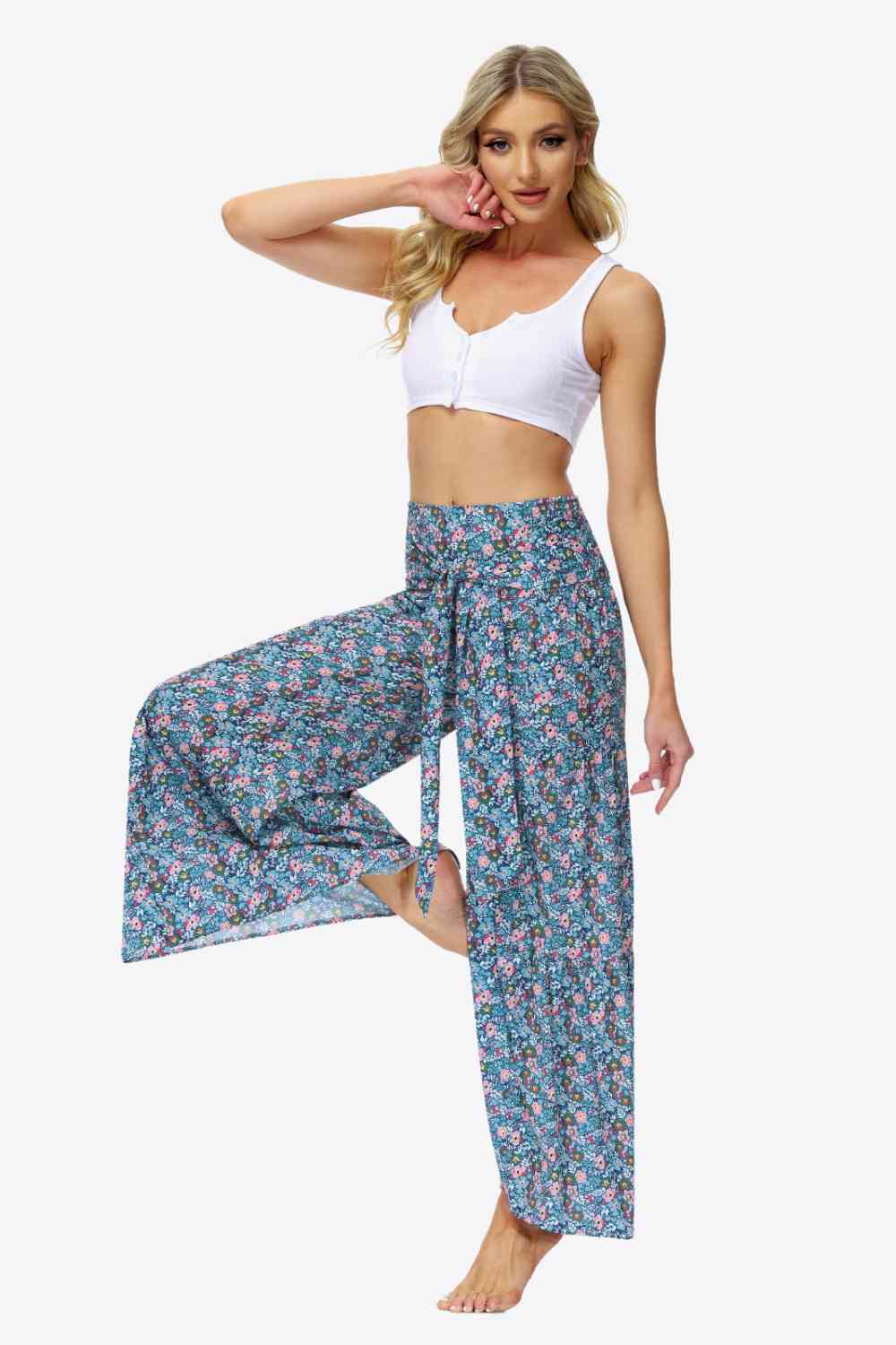 Floral Tie-Waist Tiered Culottes