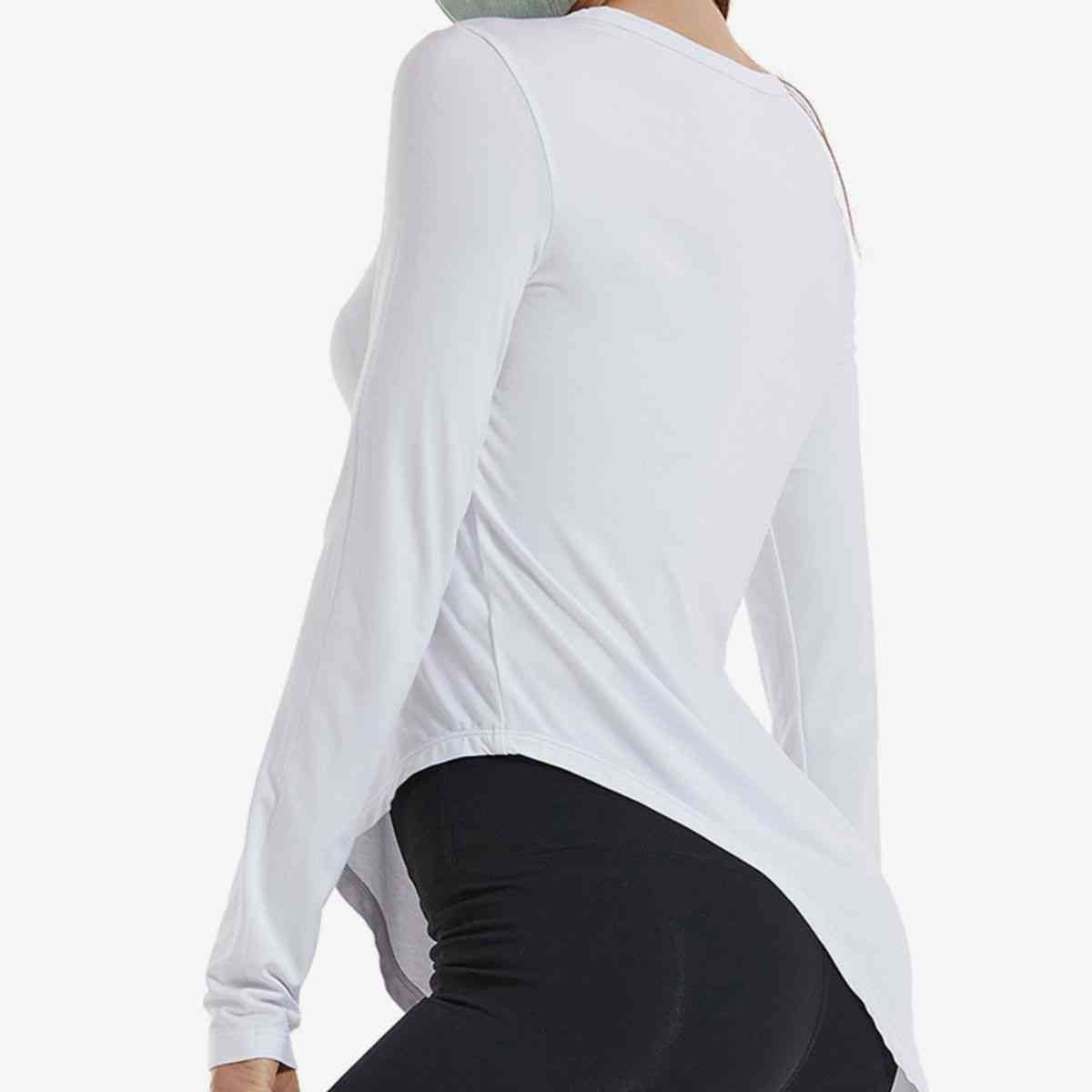 Asymmetrical Round Neck Long Sleeve Sports Top