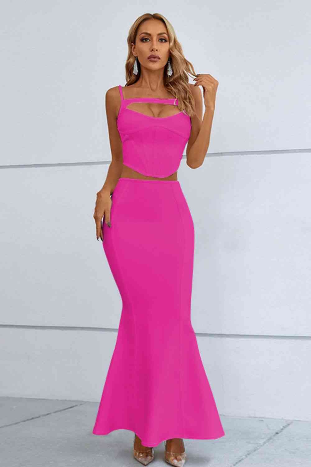 Cutout Seam Detail Cami and Fishtail Skirt Set