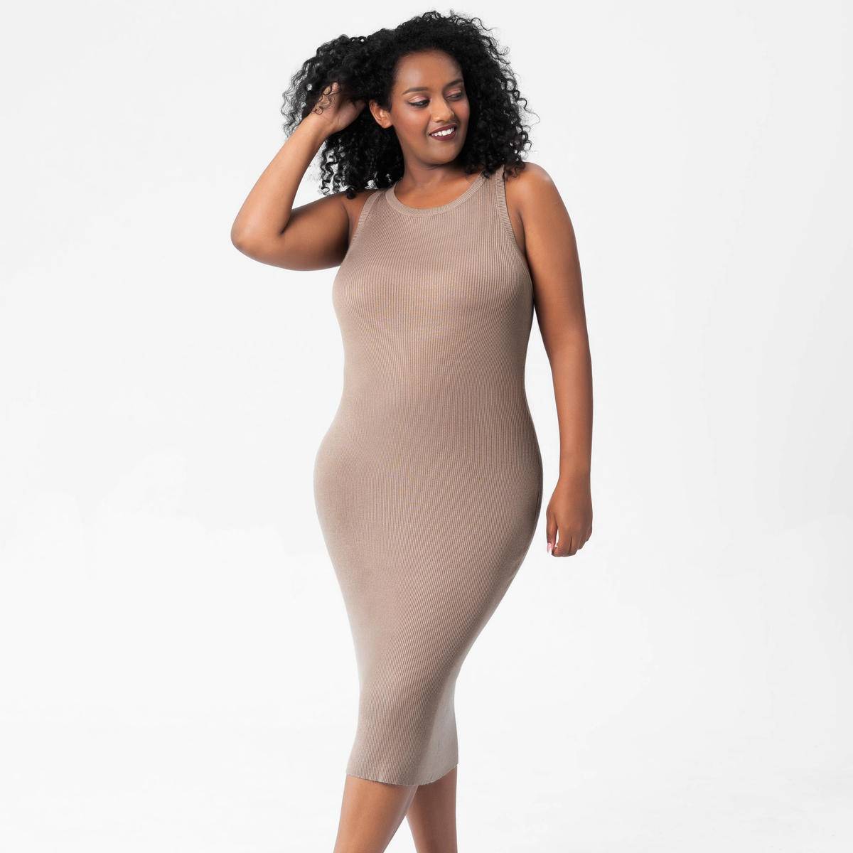 Plus Size Sleeveless Round Neck Bodycon Midi Dress