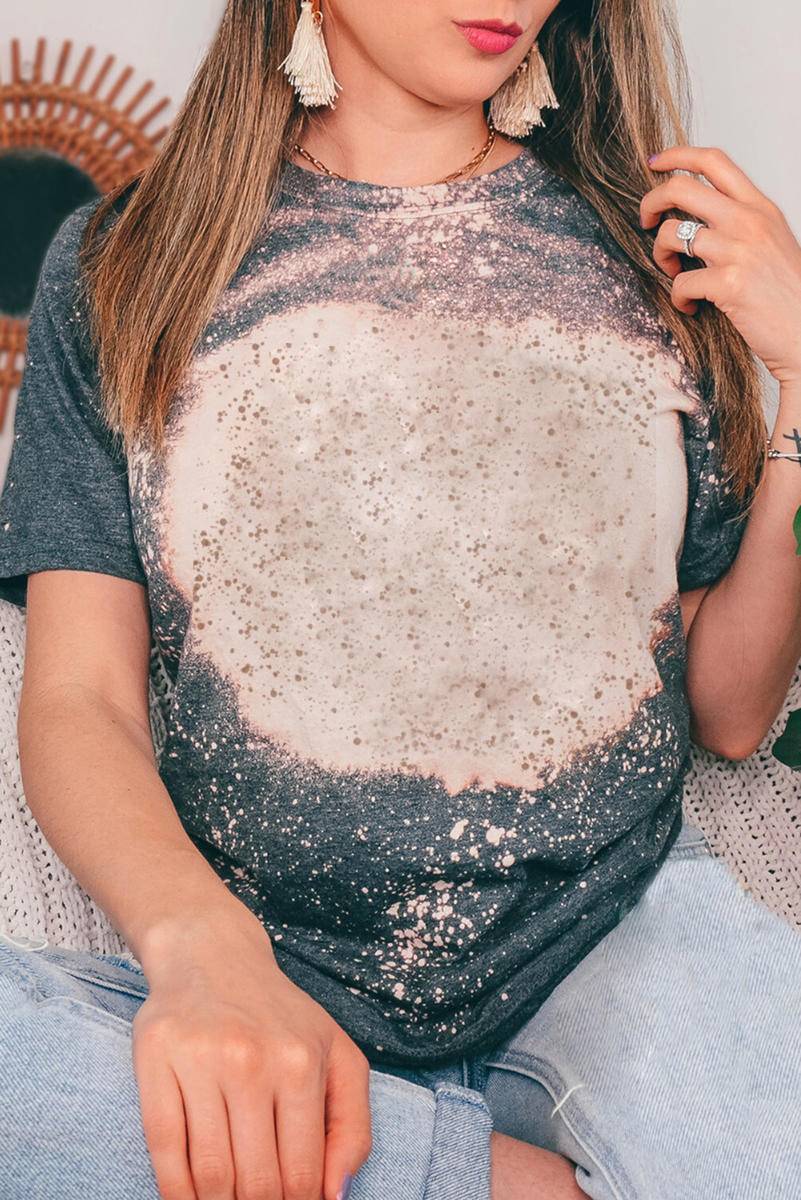 Plus Size Bleached Tie-Dye Print T-Shirt