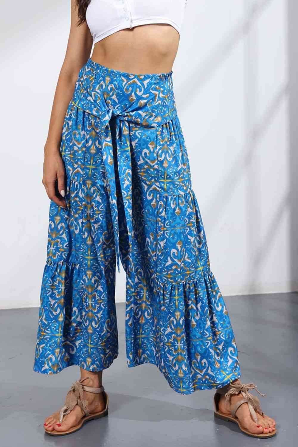 Printed Tie-Front Culottes