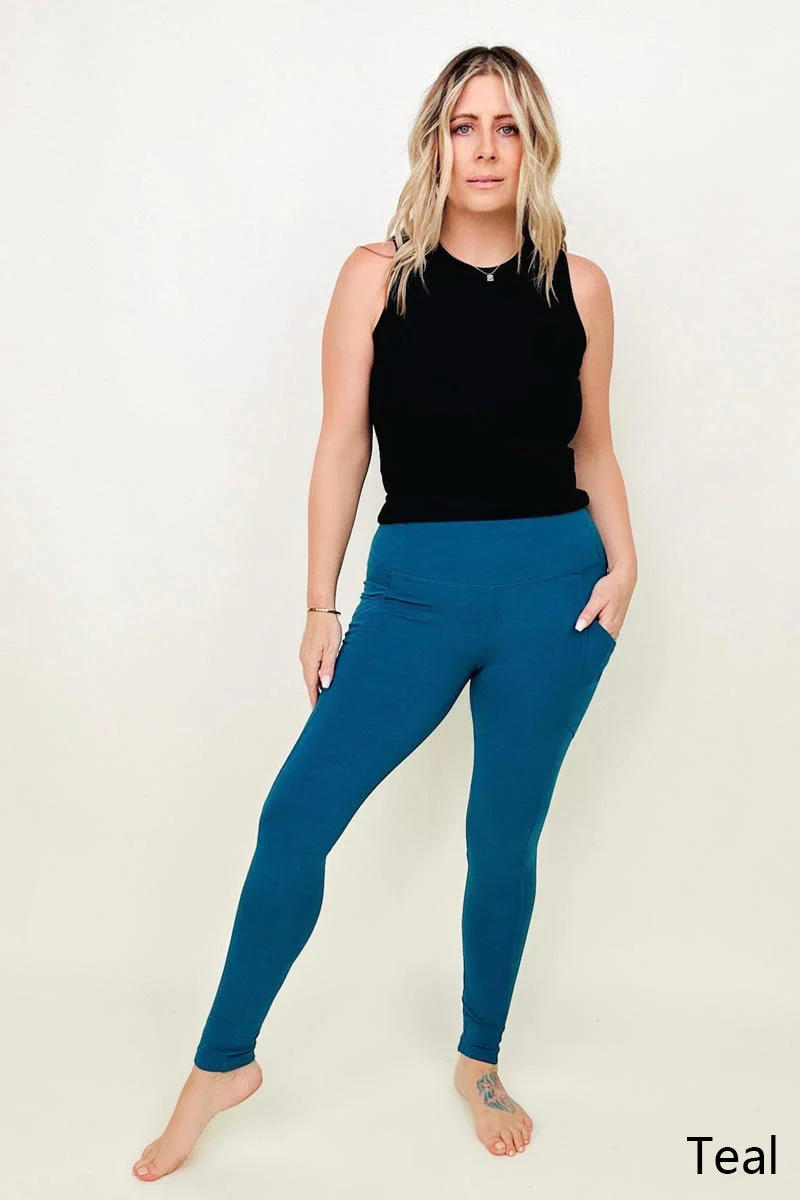 Zenana Cotton Wide Waistband Pocket Leggings