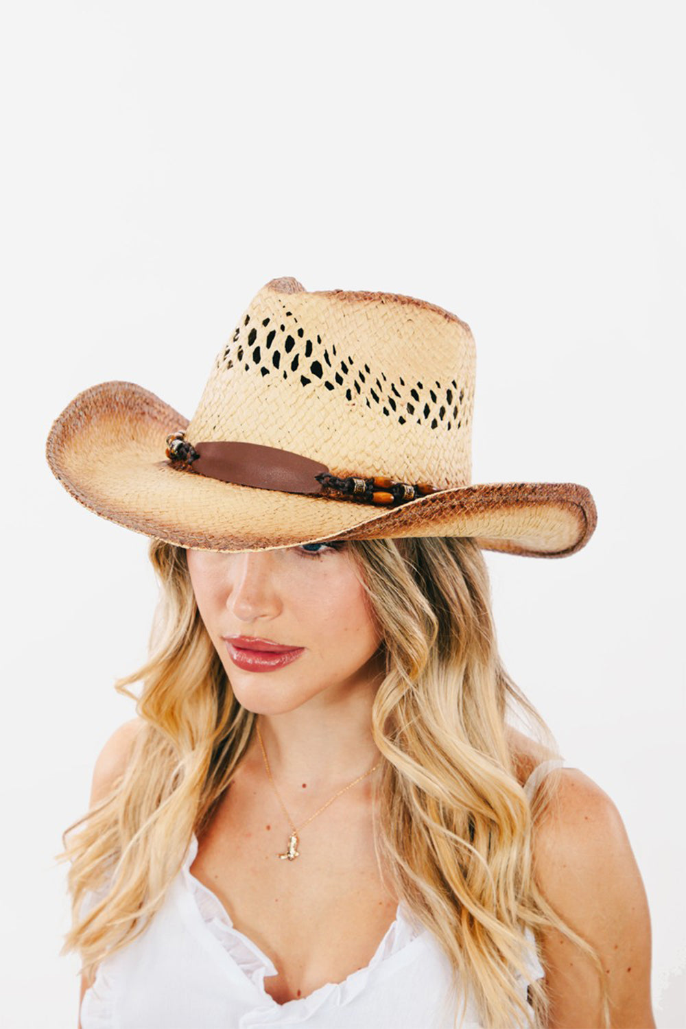 Fame Cutout Wide Brim Straw Hat