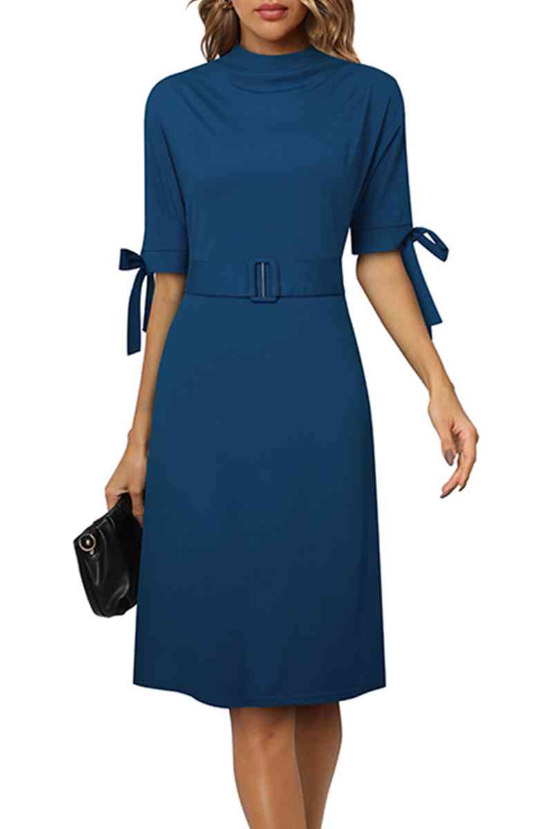 Round Neck Tie Sleeve Half Sleeve Dress