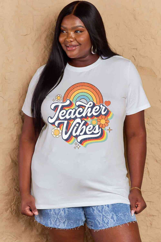 Simply Love Full Size TEACHER VIBES Graphic Cotton T-Shirt