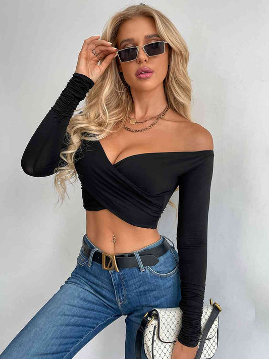 Crisscross Long Sleeve Cropped Top