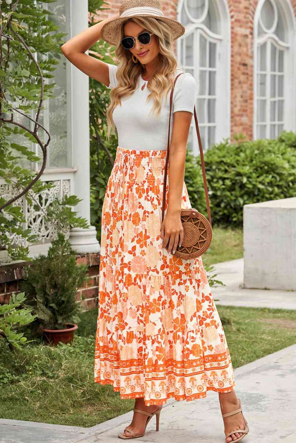 Floral Smocked Tiered Maxi Skirt