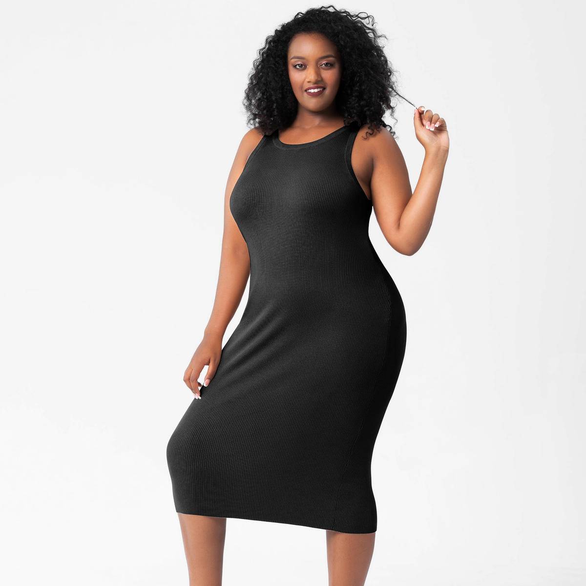 Plus Size Sleeveless Round Neck Bodycon Midi Dress