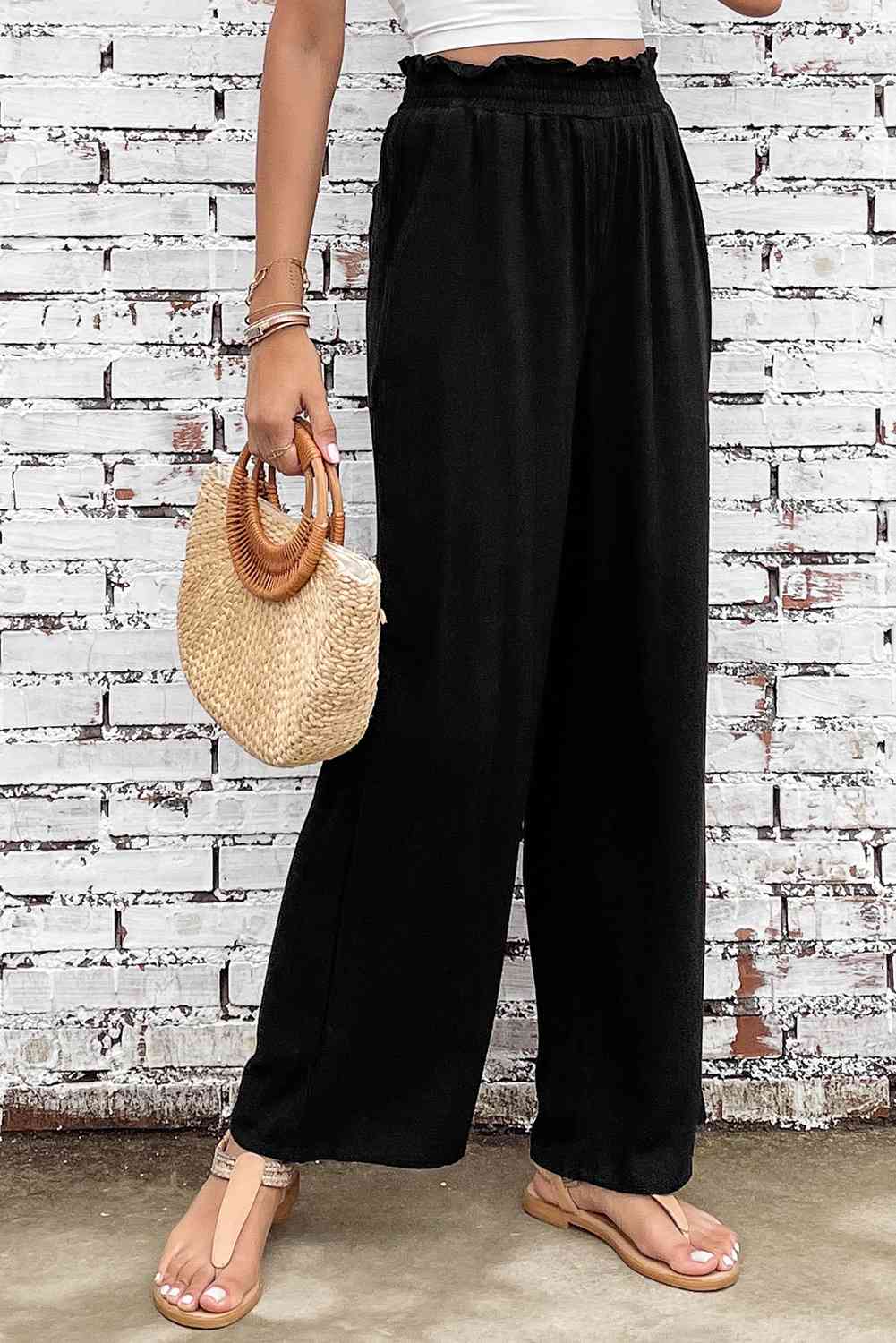 Double Take Elastic Waist Straight Leg Pants with Pockets