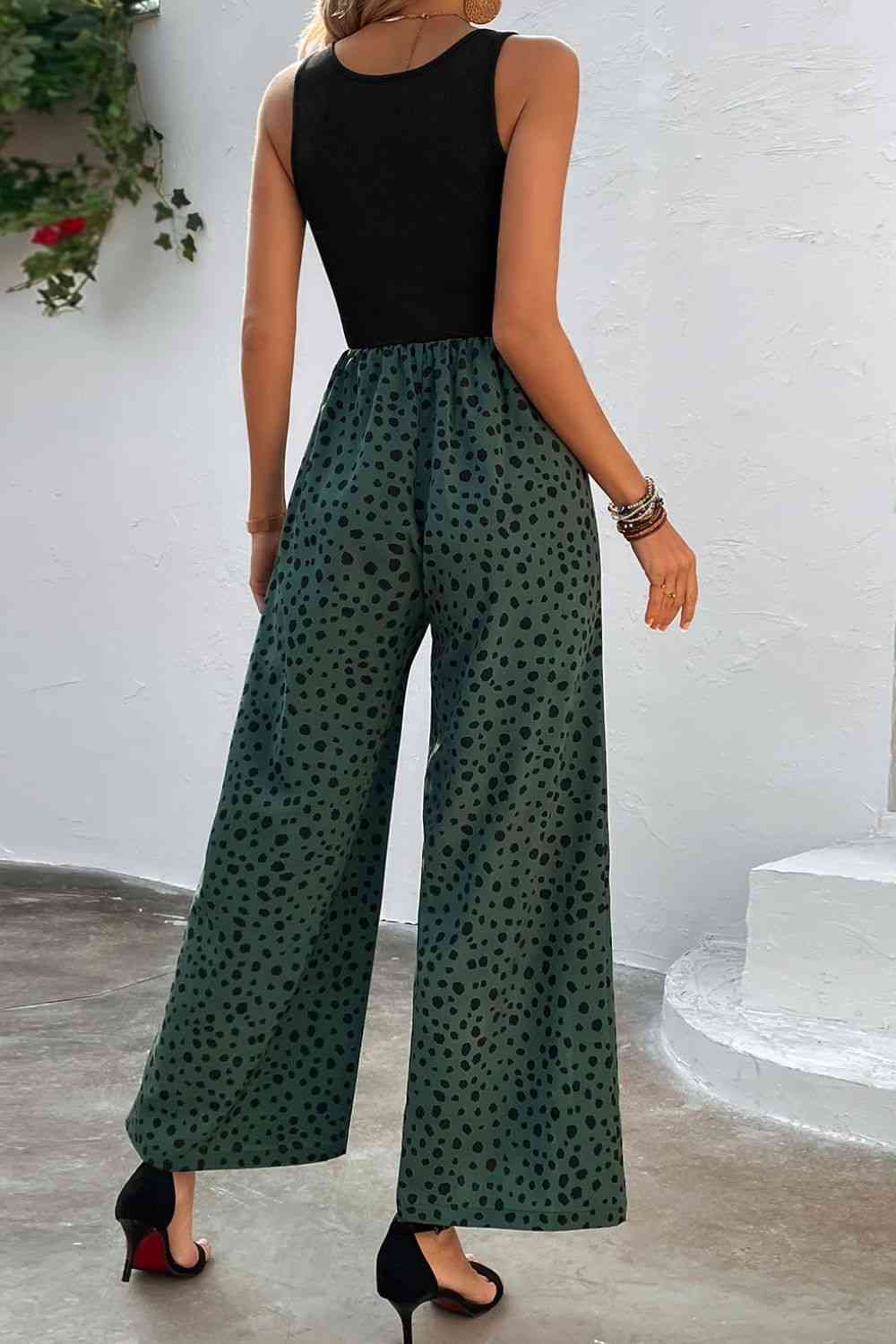 Two-Tone Square Neck Wide Leg Jumpsuit