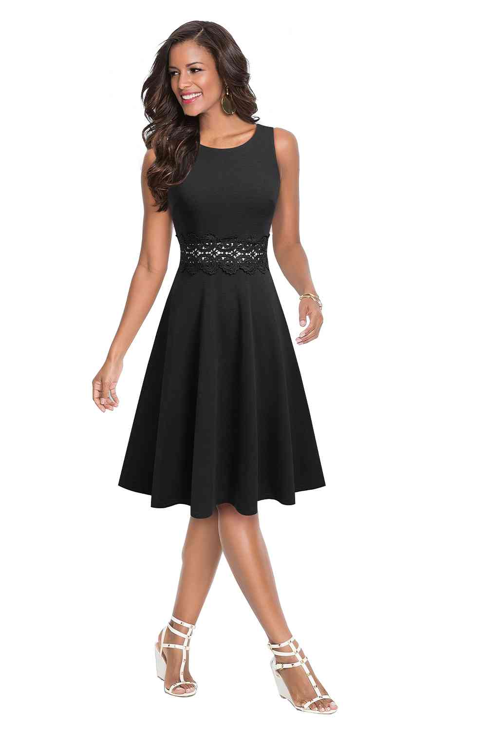 Round Neck Sleeveless Lace Trim Dress