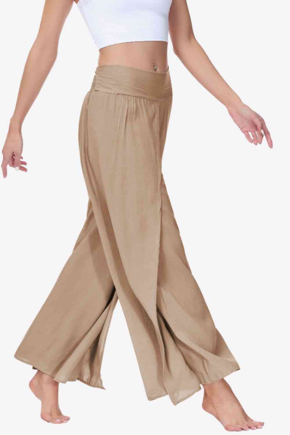 Smocked Split Wide Leg Long Pants