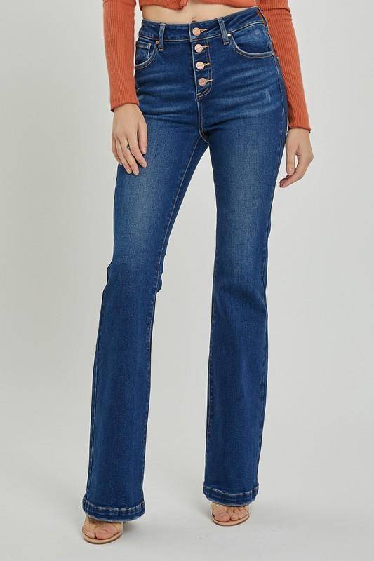 Risen High Rise Button Down Boot Cut Jeans