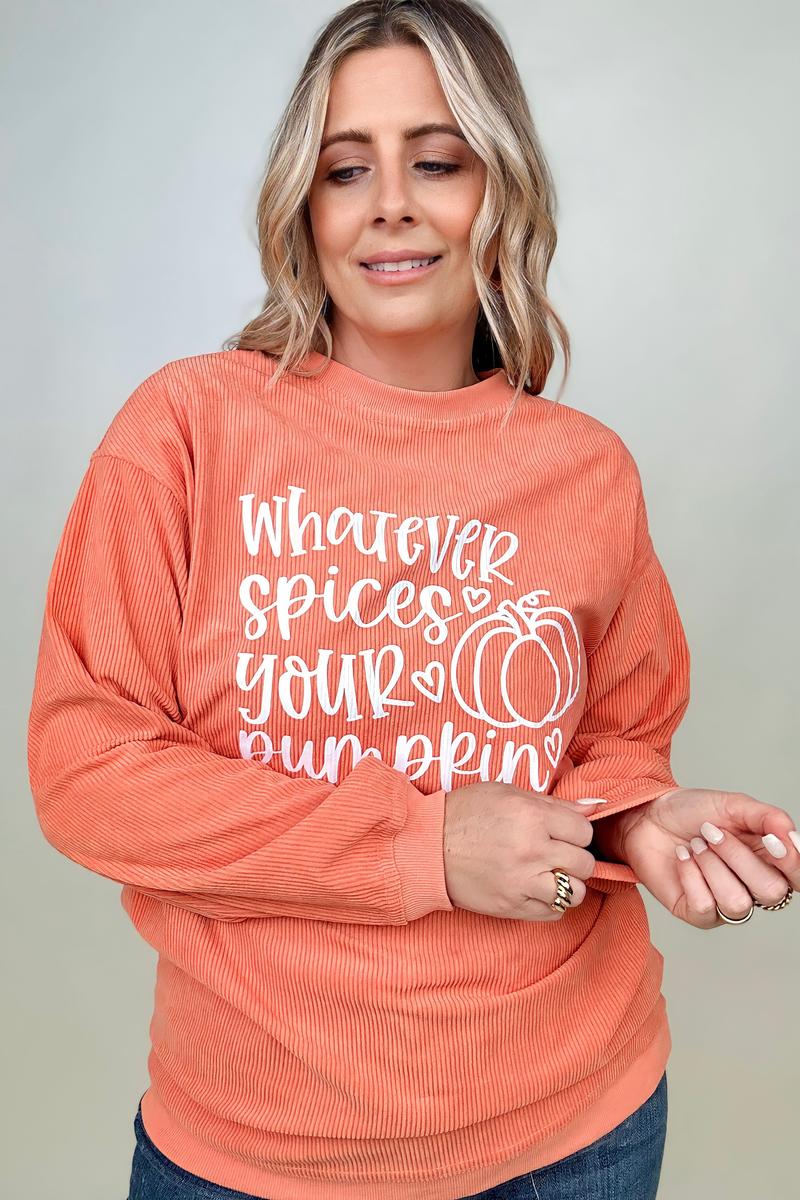 Whatever Spices Your Pumpkin Oversized Corduroy Graphic Sweatshirt