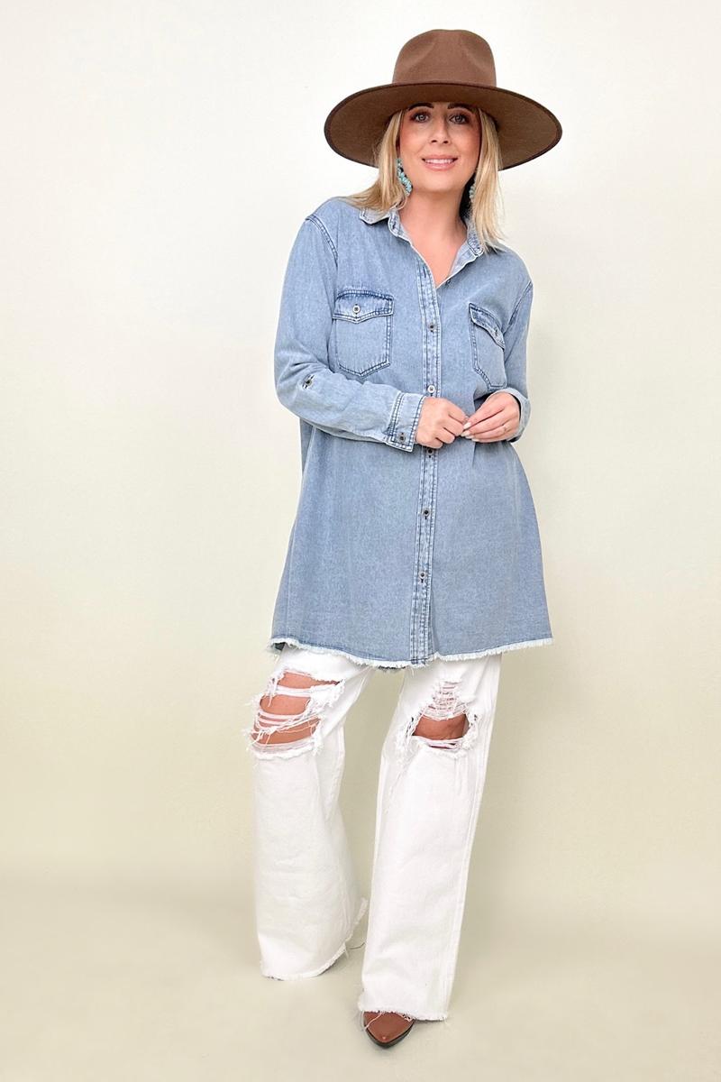 Umgee Button Down Denim Shirt Dress