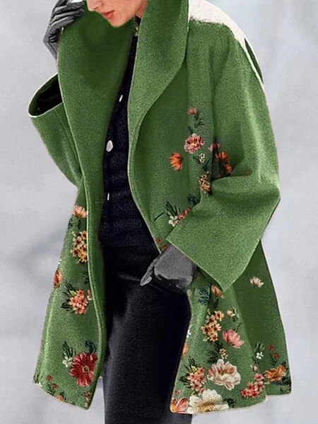 Purpdrank hot-selling slim-fit woolen coat green collar temperament college printed lapel coat winter clothes for women